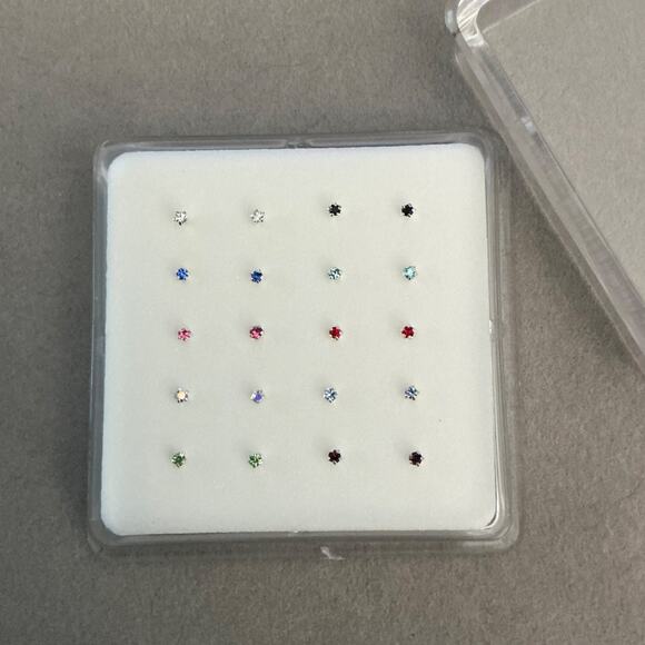 20 Pack Crystal Nose Studs in Sterling Silver~Body Jewelry ~ Brand New - Picture 5 of 10